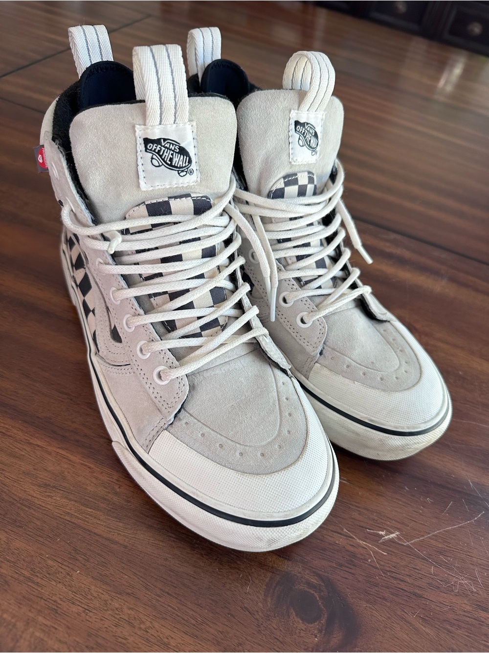 Vans MTE Men’s High-Top Sneakers in Light Gray with Black Checker Detail